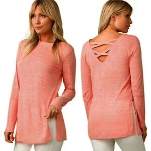 PrAna | Esme Striped Top Criss Cross Back Long Sleeve Georgia Peach